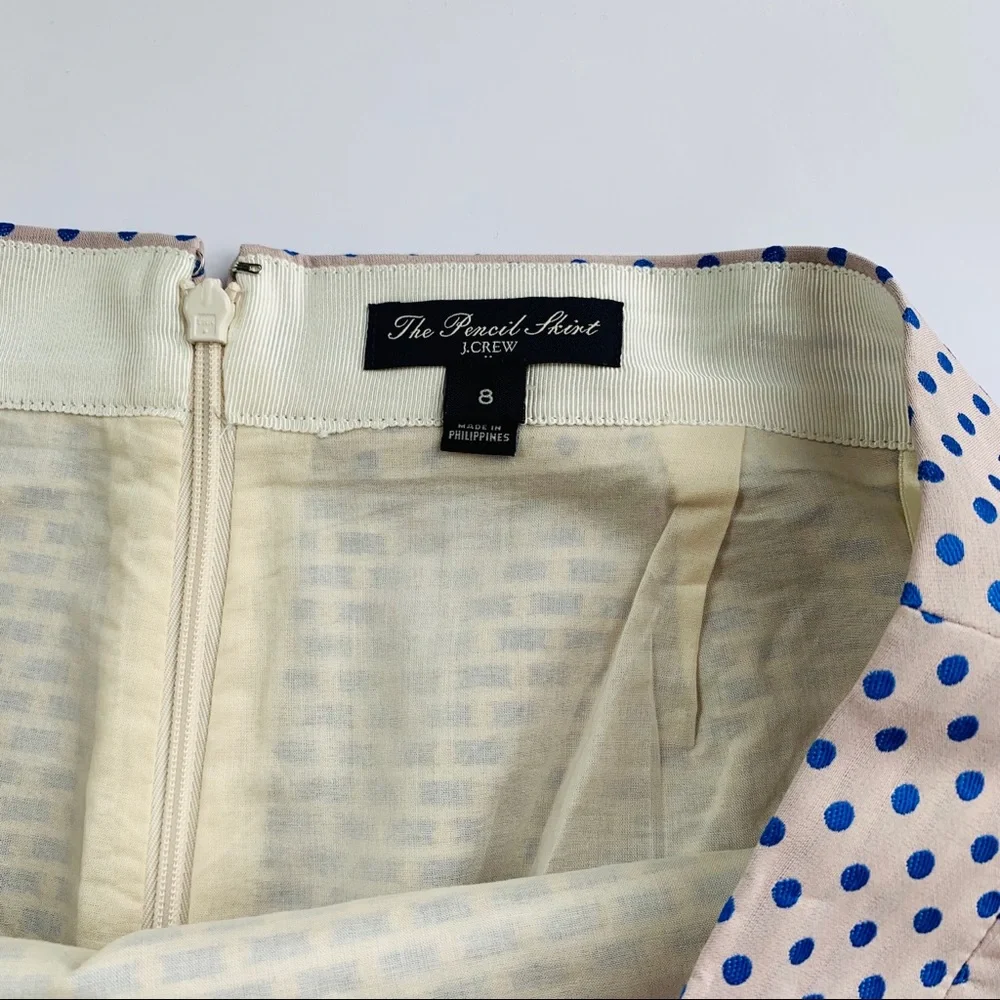 J. Crew Beige Pencil Skirt with Blue Polka Dots